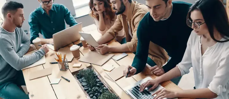 Young people wearing casual clothes working on a modern office